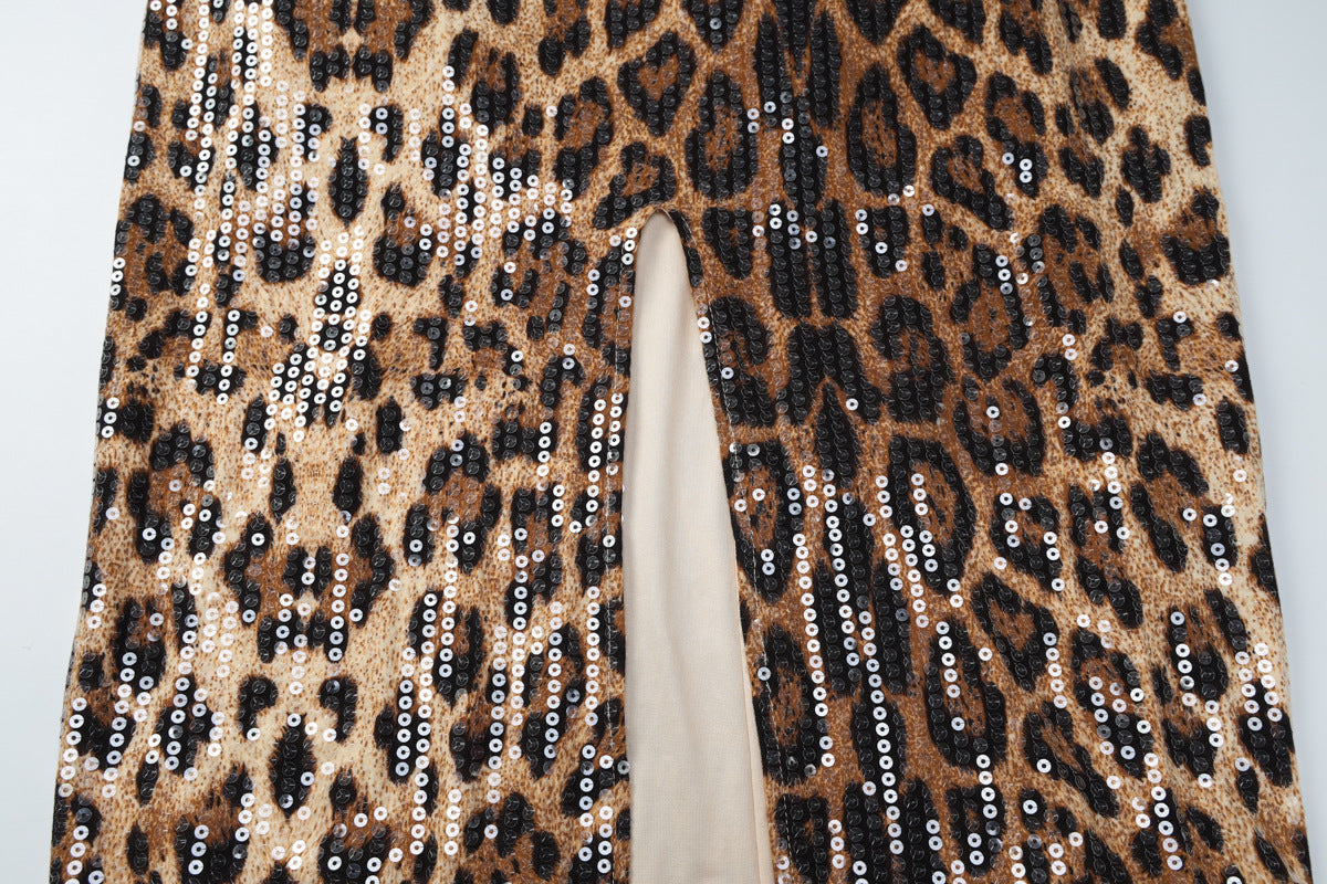 Leopard print glitter slit lace cami midi dress | Festival Outfits Women