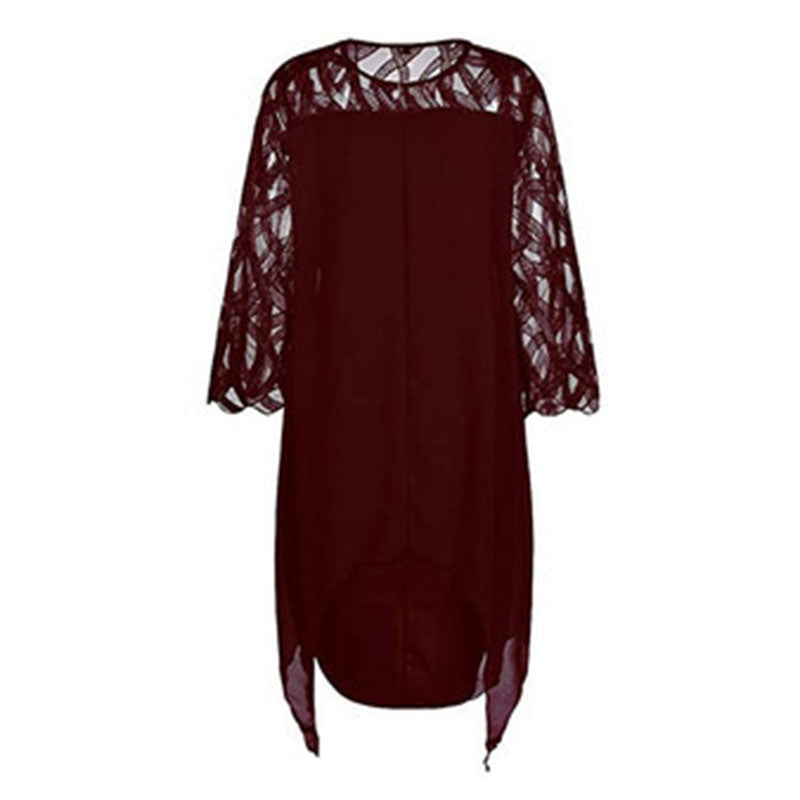 L-6XL Women Plus Size Elegant Casual Solid Color Hollow Lace Communting Dating Midi Dress