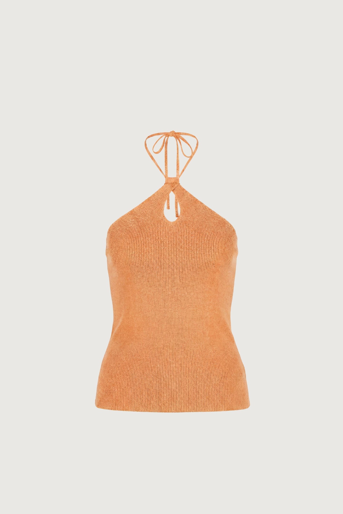TWISTED LINEN BLEND HALTER NECK TOP
