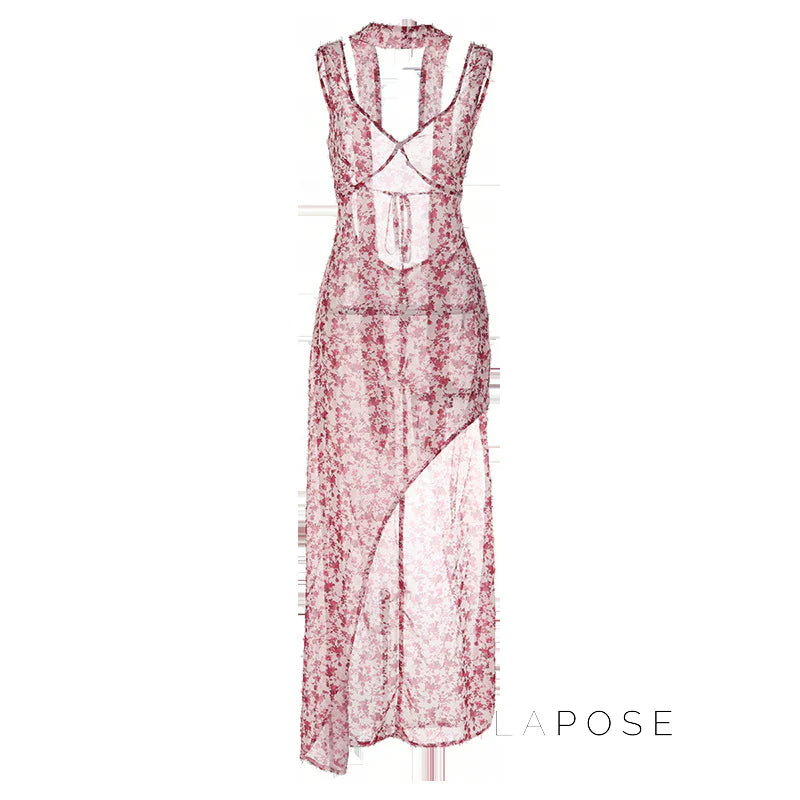 Khalia See-Through Floral Maxi Dress