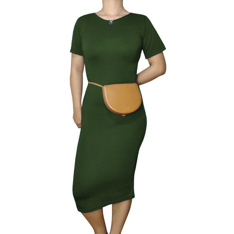 Women Casual Basic Solid Color Short Sleeve Midi Dress