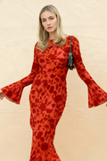 Fashion Print Fitted Crew Neck Maxi Dress