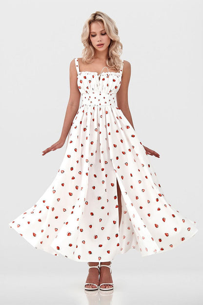 Floral Cami Tie High Waist Slit Midi Dress