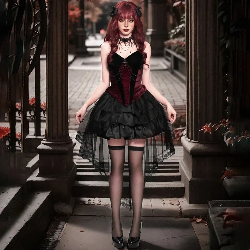 Gothic Tailcoat Suspender Midi Dress