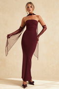 Hudson Maxi Dress With Stole And Gloves - Maroon