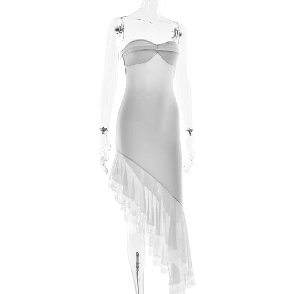 Irregular lace hem self tie tube midi dress  | Festival Outfits Women