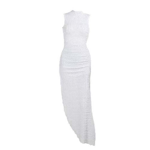 Hoodie Irregular slit crewneck ruched midi dress  | Festival Outfits Women