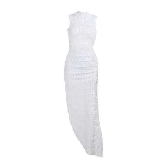 Hoodie Irregular slit crewneck ruched midi dress  | Festival Outfits Women