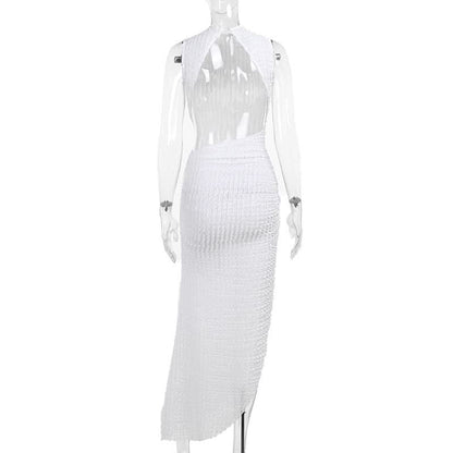 Hoodie Irregular slit crewneck ruched midi dress  | Festival Outfits Women