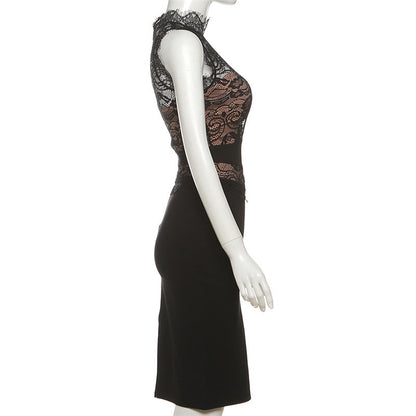 Sleeveless lace zip-up midi dress  | Festival Outfits Women