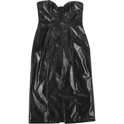 PU leather v neck low cut midi dress  | Festival Outfits Women