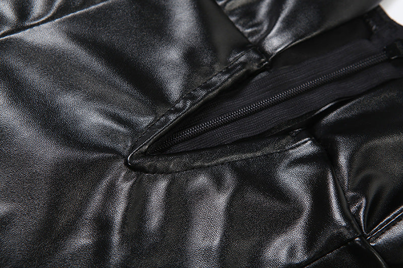 PU leather v neck low cut midi dress  | Festival Outfits Women