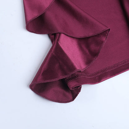 Irregular ruffle v neck satin cami midi dress  | Festival Outfits Women