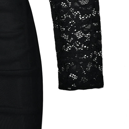 Crewneck long sleeve lace slit solid midi dress  | Festival Outfits Women