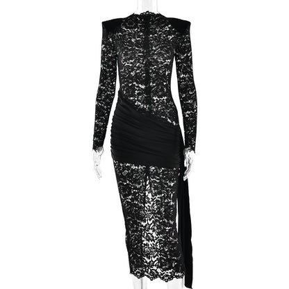 Irregular long sleeve slit zip-up hollow out cut out midi dress  | Festival Outfits Women