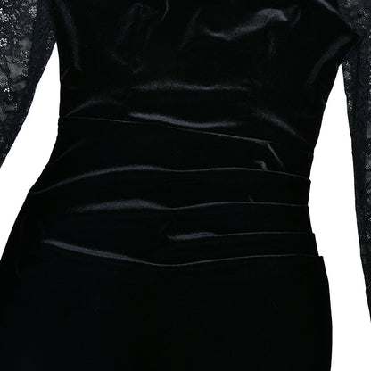 Lace long sleeve hollow out self tie slit midi dress  | Festival Outfits Women