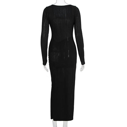 Long sleeve slit ruched irregular midi dress  | Festival Outfits Women