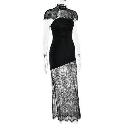 High neck lace hem shrug backless 2 piece midi dress  | Festival Outfits Women