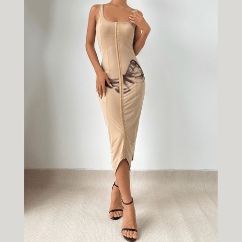 Square neck butterfly pattern tank midi dress  | Festival Outfits Women
