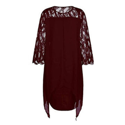 L-6XL Women Plus Size Elegant Casual Solid Color Hollow Lace Communting Dating Midi Dress