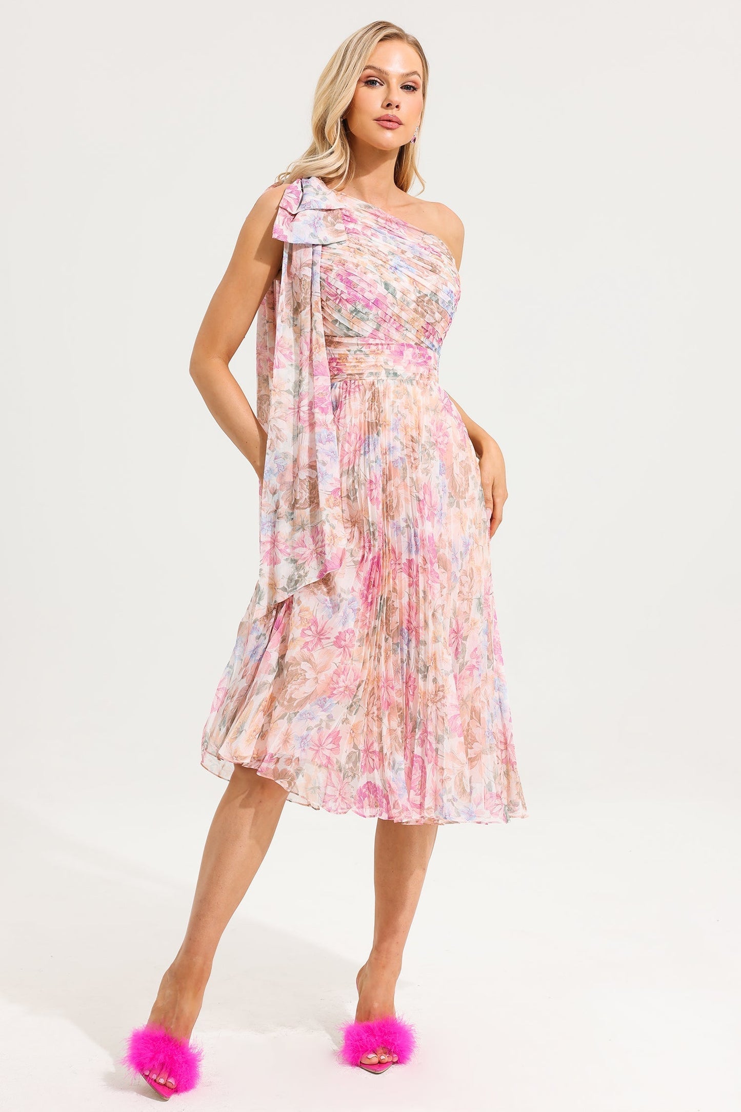 Floral One-Shoulder Midi Dress