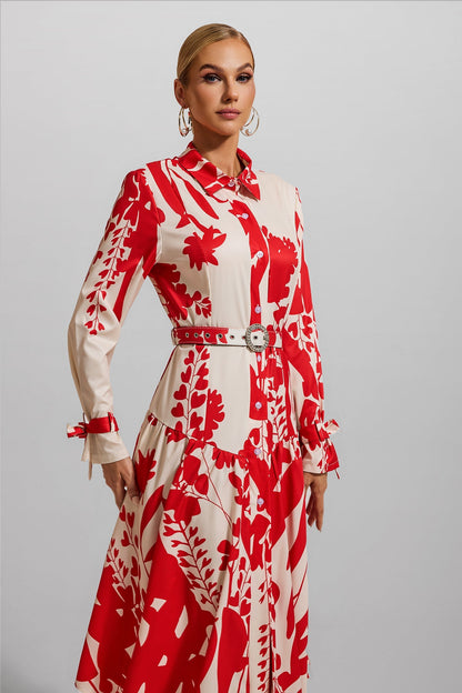 Floral Lace Up Midi Dress With Belt