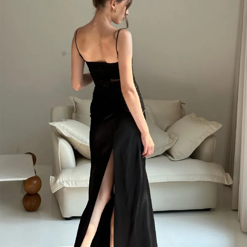 Gauze Slit High Waist Midi Dress