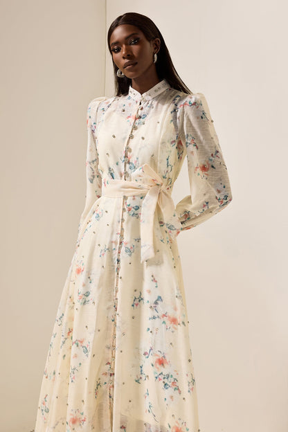 Floral Rhinestone Bottom Midi Dress