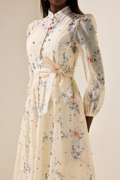Floral Rhinestone Bottom Midi Dress