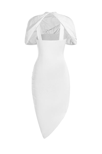 Asymmetric Twisted Cape Midi Dress