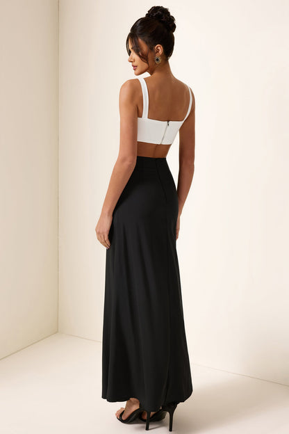 Contrast Color Square Neck Cut-Out Midi Dress