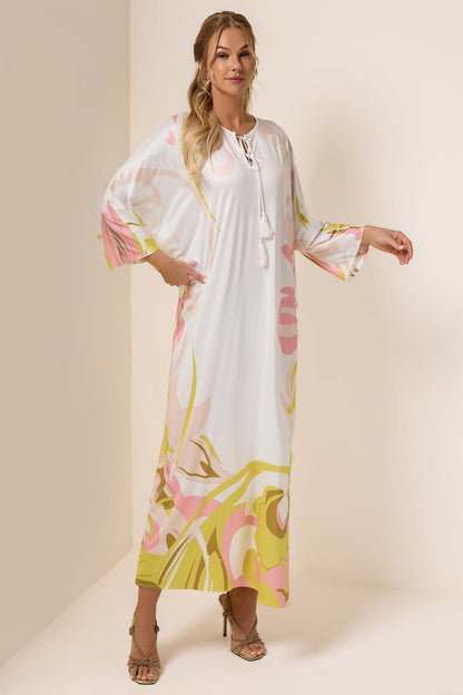 Abstract Print Lace Up Midi Dress