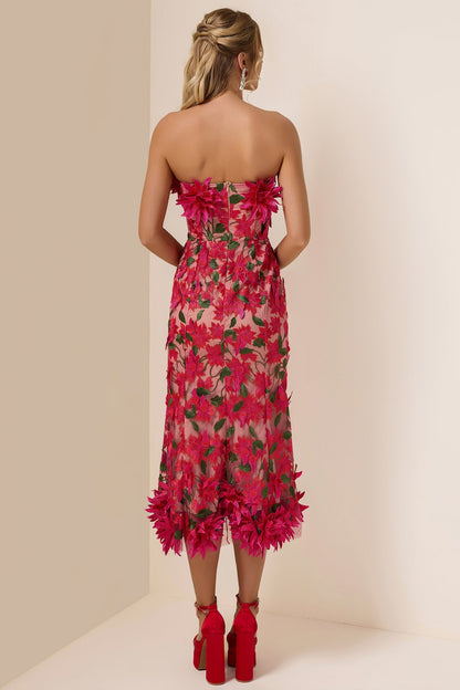 Embroidered 3D Flower Off-Shoulder Midi Dress