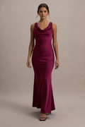 Satin Bodycon Backless Fish Maxi Dress