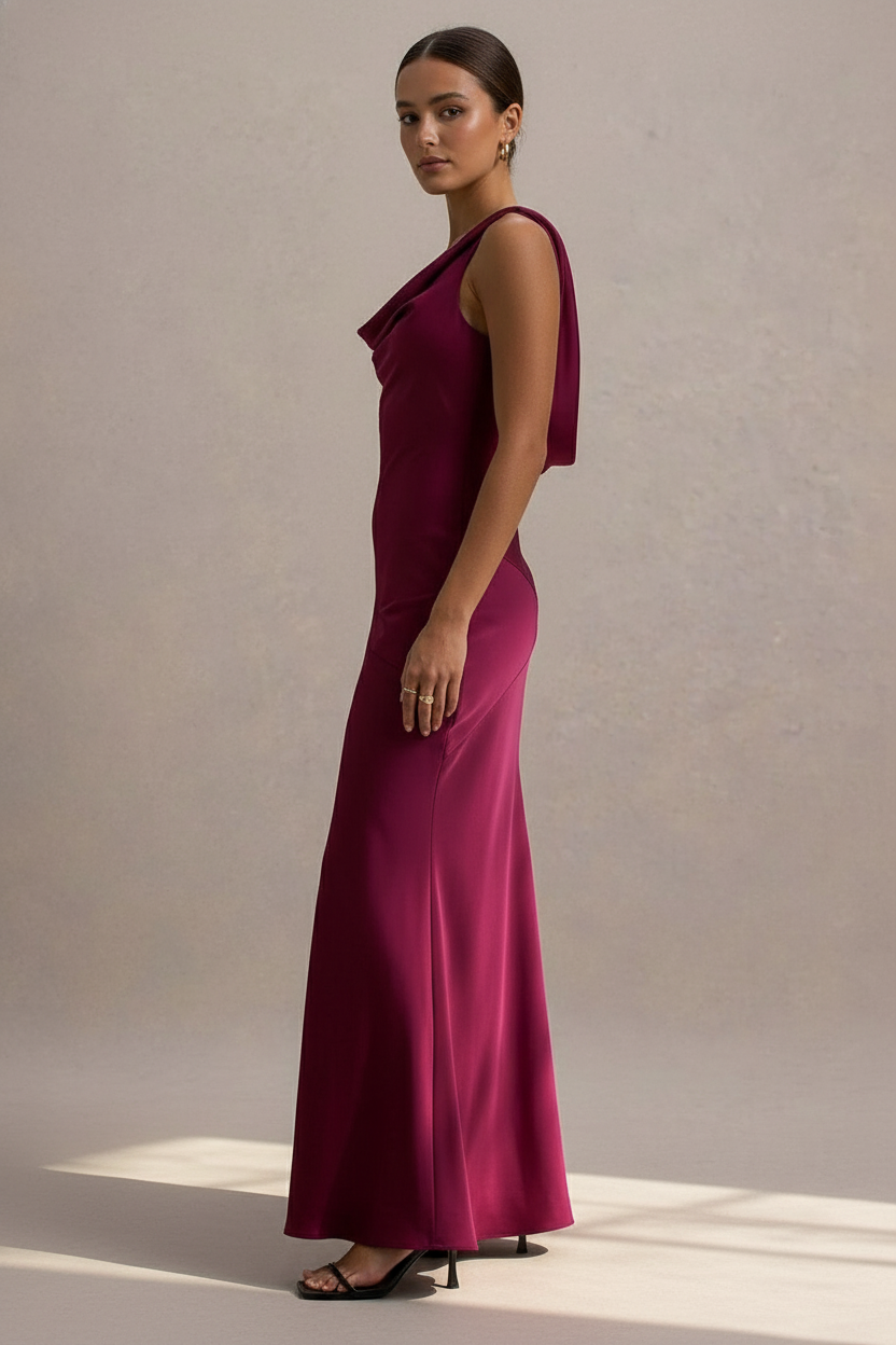 Satin Bodycon Backless Fish Maxi Dress