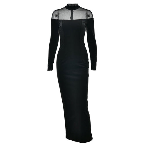 Long sleeve mesh zip-up crewneck midi dress  | Festival Outfits Women