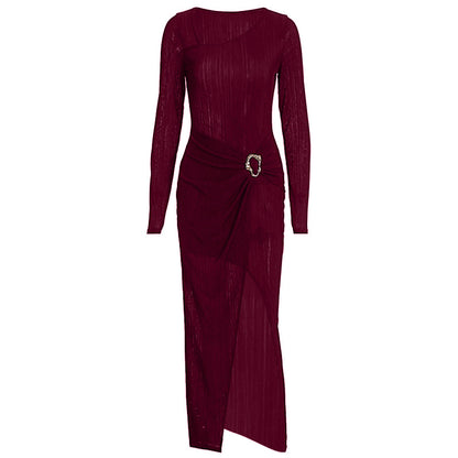 Long sleeve slit ruched irregular midi dress  | Festival Outfits Women