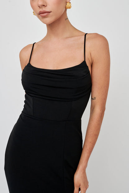 Well Versed Lace Split Maxi Dress Black