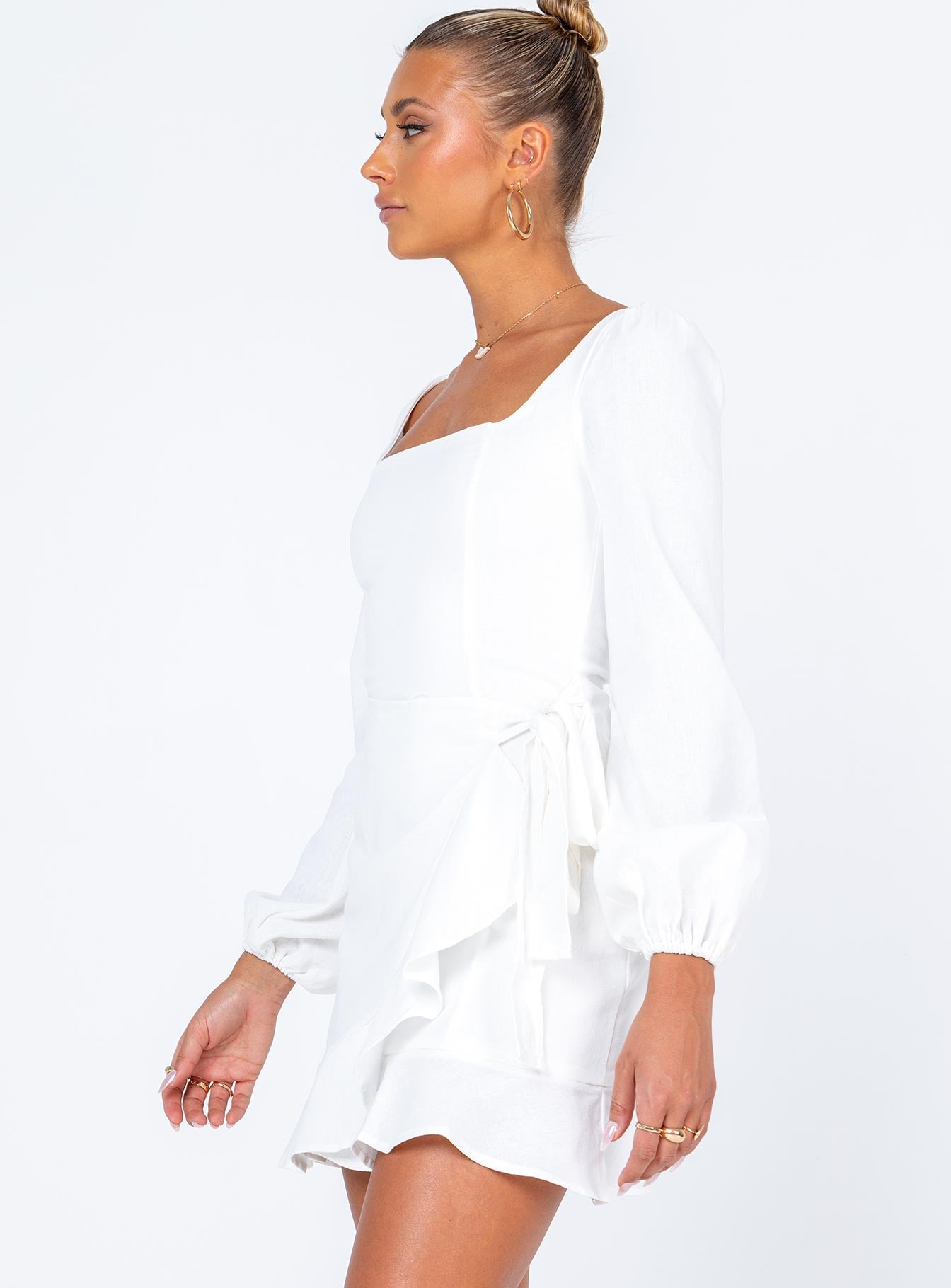 The Villa Long Sleeve Mini Dress White