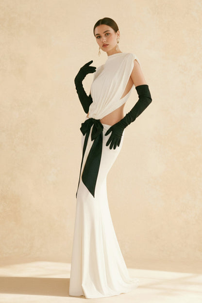 Bows Tassel Pleated Waistless Maxi Dress