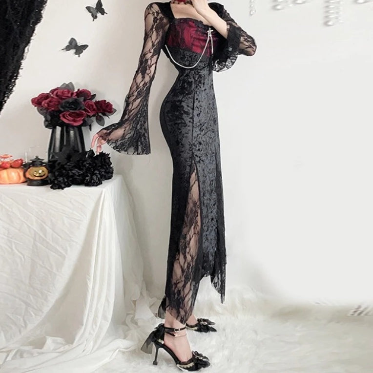 Lace Velvet Punk Midi Dress
