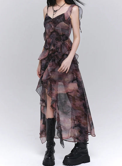 Tie-Dye V-Neck Midi Dress