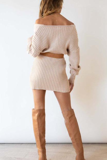 Cable Knit V Neck Bodycon Midi Dress
