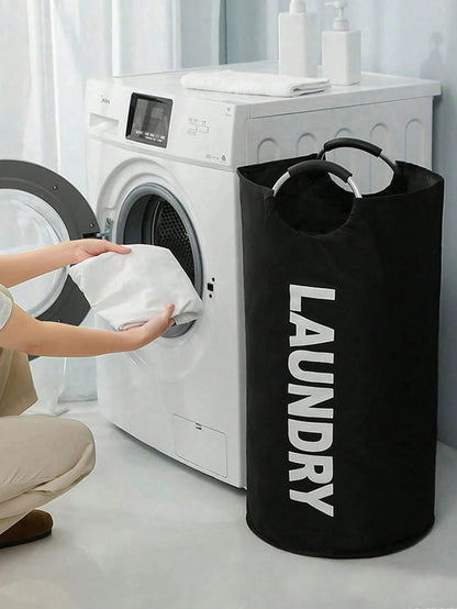 Extra Large High Quality Laundry Basket With Soft Padded Handles - Fabric Laundry Hamper, Foldable Round Basket, Suitable For Various Room Types, Casual Style Clothes Storage Box, Laundry Accessories, Laundry Basket, Space Saving