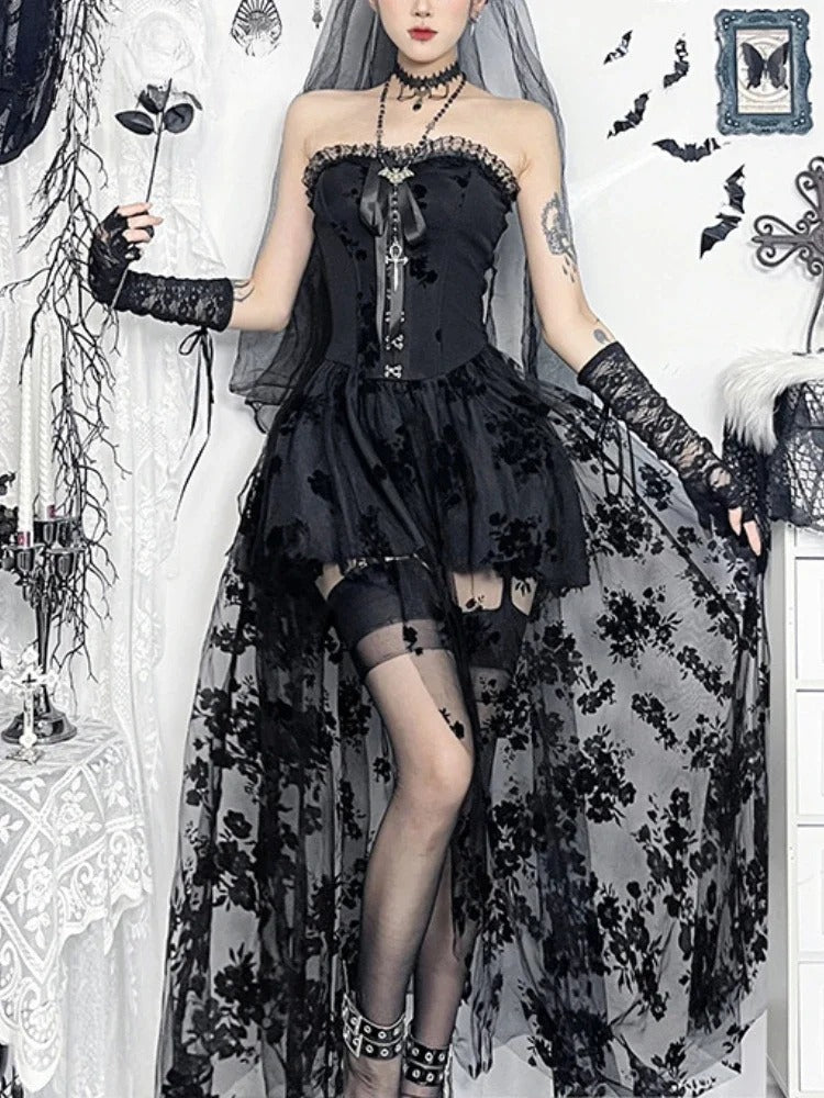 Floral Mesh Corset Midi Dress