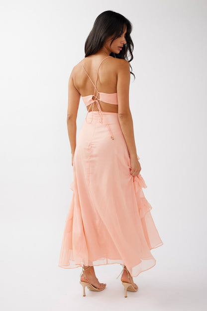Joss Ruffle Trim Cut-Out Dress Rose