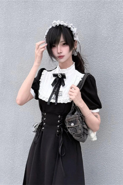 Gothic Lace Panel Slim Fit Midi Dress