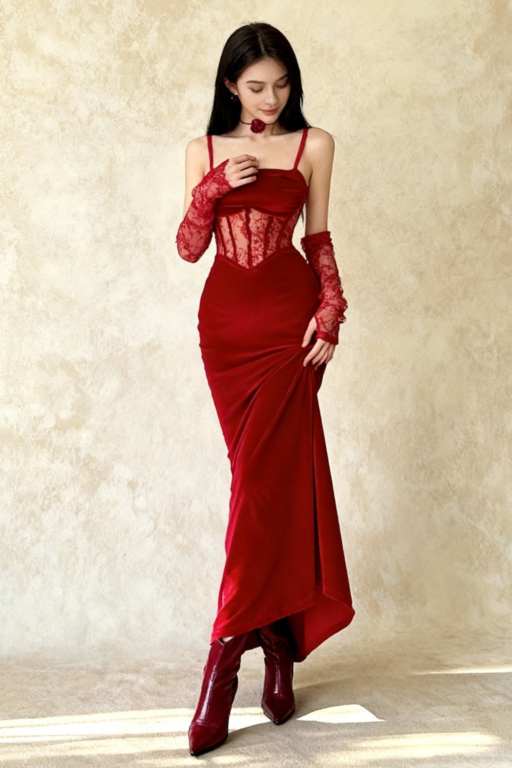 Velvet Lace Maxi Dress