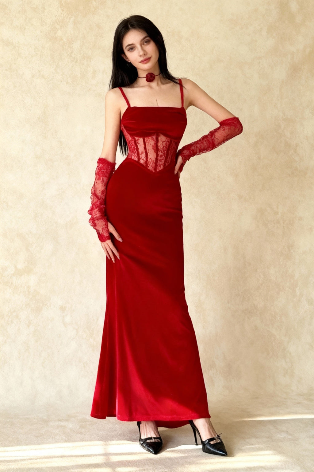 Velvet Lace Maxi Dress