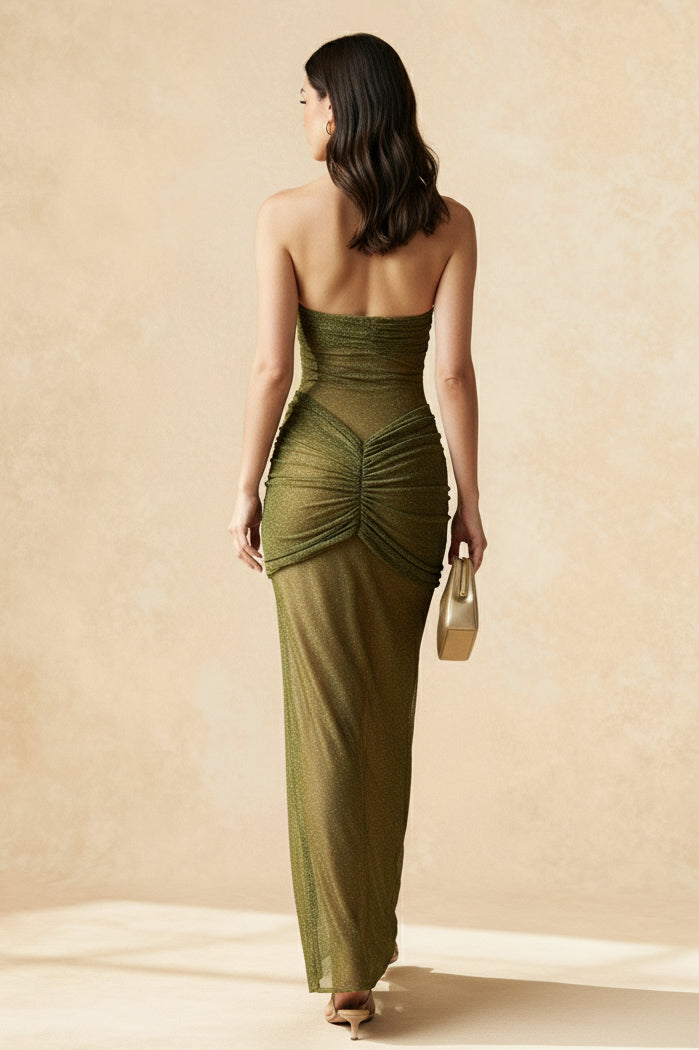 Sequin Strapless Bodycon Fish Tail Maxi Dress